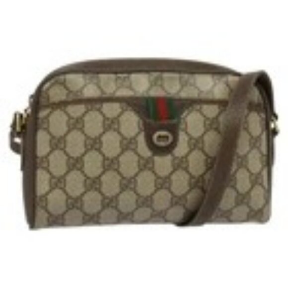 GUCCI GG Supreme Web Sherry Line Bag PVC Beige Gold Red 116 02 089 Auth 139947 - Picture 1 of 16